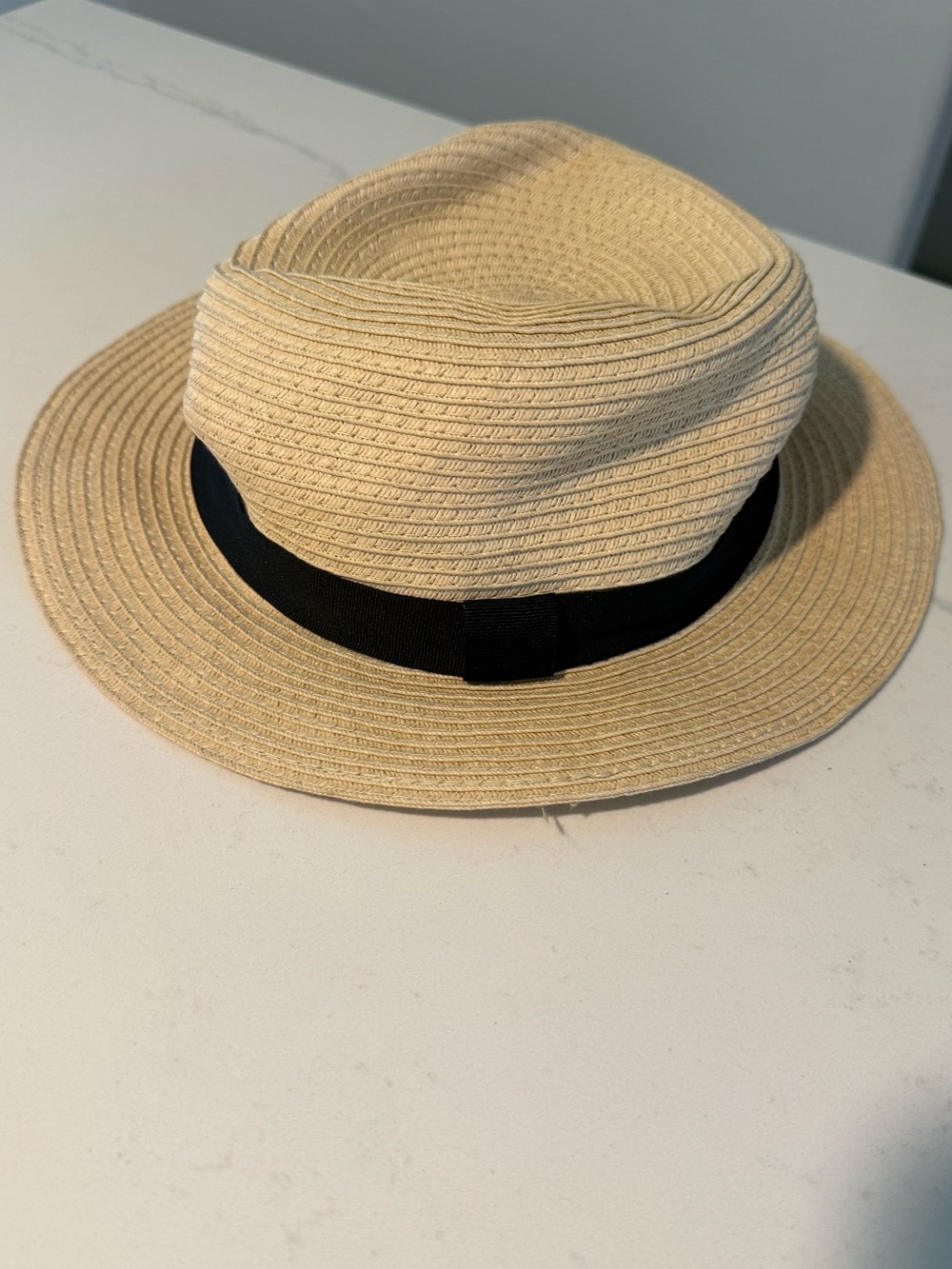 LOFT Women’s Fedora Hat M/L Natural Beige Black Band Summer Beach